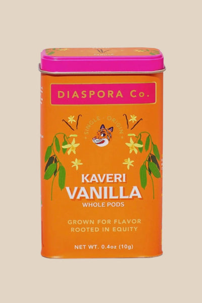 a tin of Kaveri vanilla from diaspora co on a white background