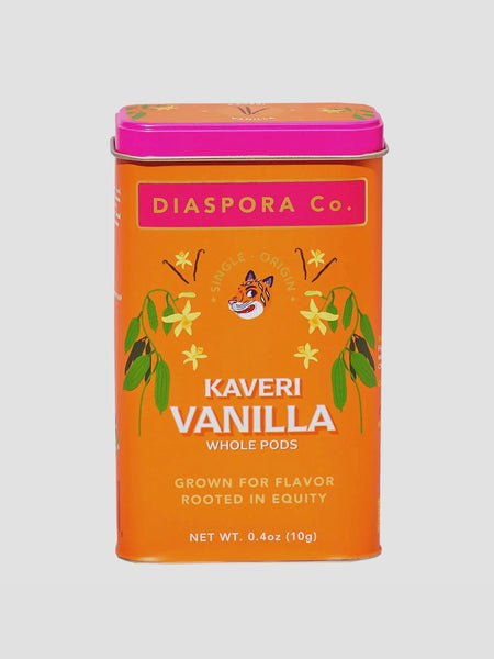 a tin of Kaveri vanilla from diaspora co on a white background