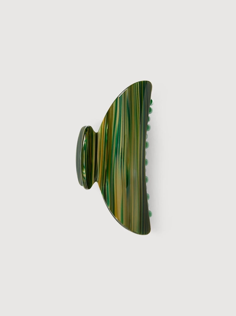 a meadow green midi heirloom claw hair clip by machete sits on a white background.