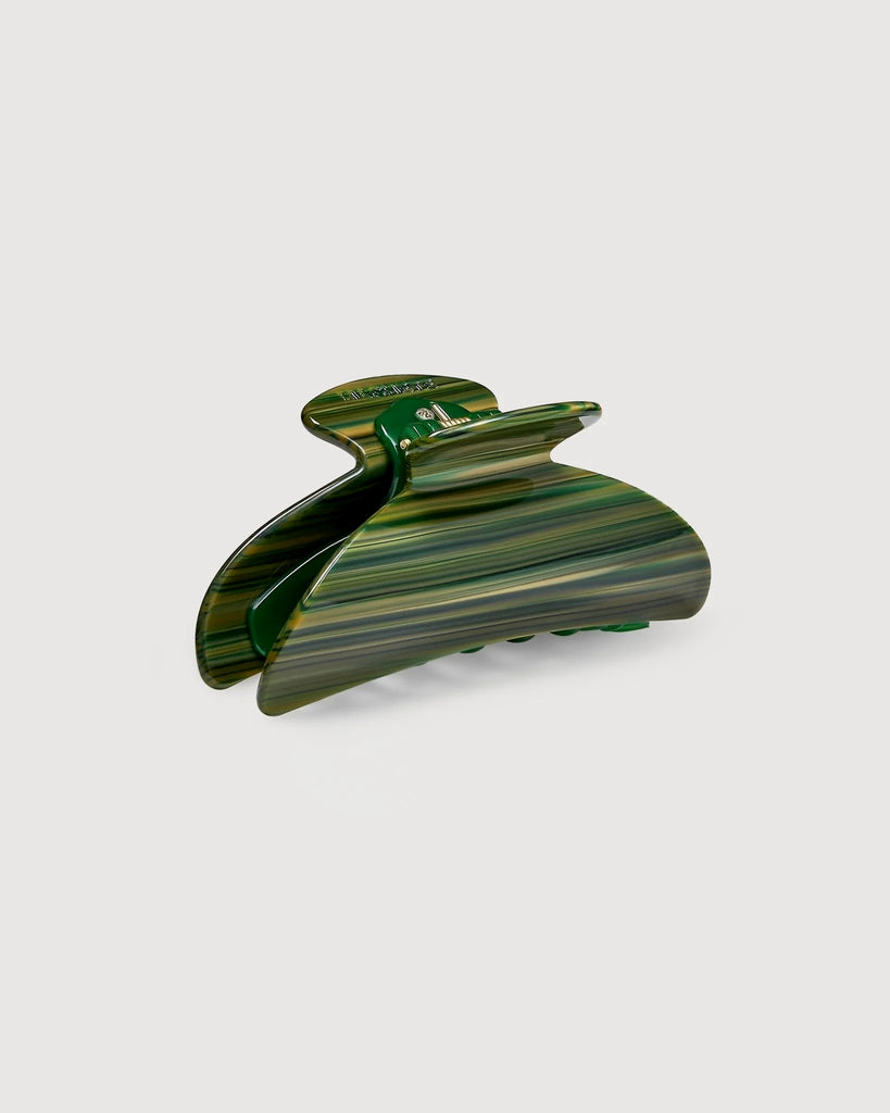 a meadow green midi heirloom claw hair clip by machete sits on a white background.