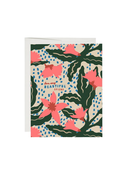 Greeting card with floral design and text on a white background