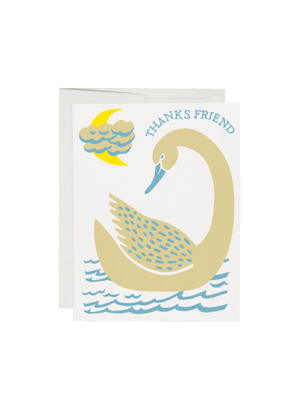 Card with a swan illustration and 'Thanks Friend' text on a white background