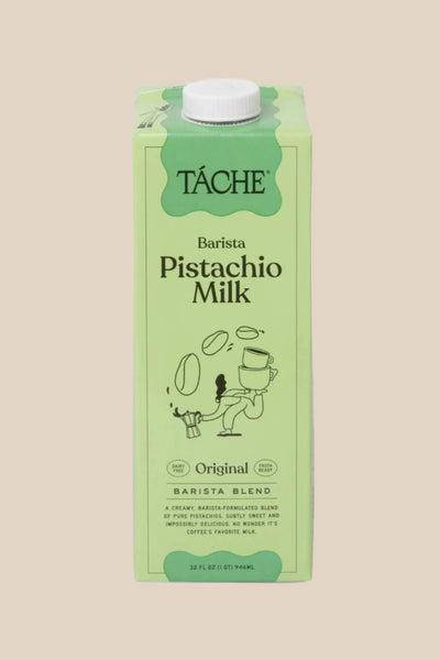 a front view of tache pistachio milk in a green carton